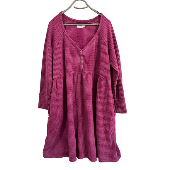 Terra & Sky 2X Waffle Knit Tunic Dress Burgundy Long Sleeve Comfy Plus Size - Picture 1 of 14